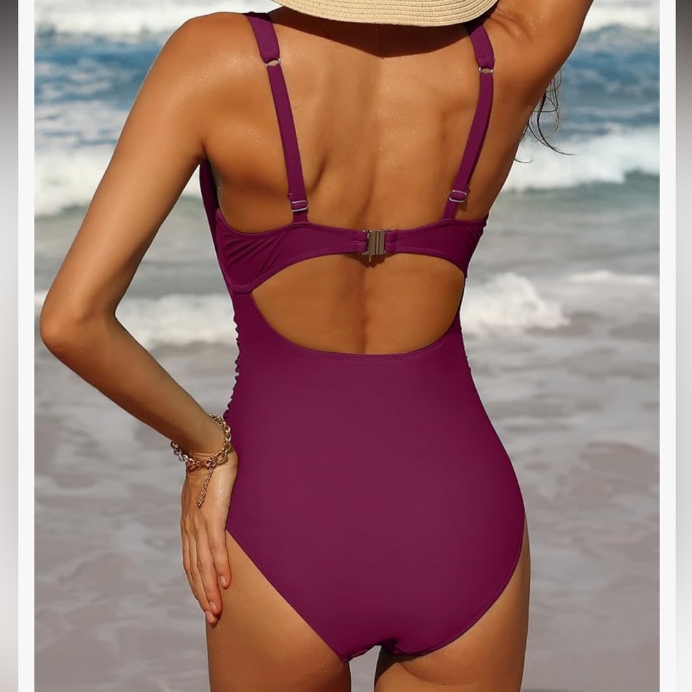 Ruched Tummy Control One Piece Cut Out Bathing Suit - Charmo - Picture 6 of 8